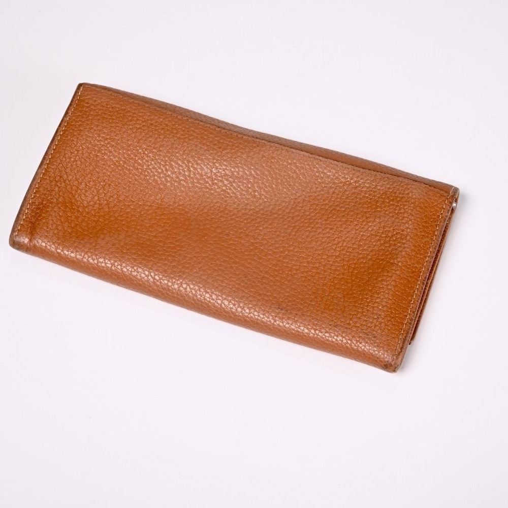 Lonchamp Paris France Brown Pebble Leather Envelope Wallet VTG 7.25"l